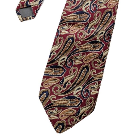 Robert Talbot for Nordstroms 100% Finest Red Silk Ties with Gold and Navy Paisle - Picture 1 of 4